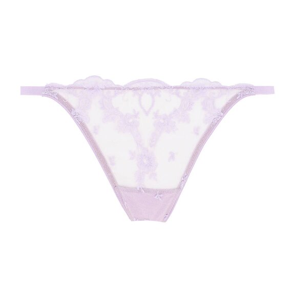 I.D. SARRIERI Petal Bloom scalloped embroidered tulle thong - Lilac Sz L - BNWT - Picture 5 of 12